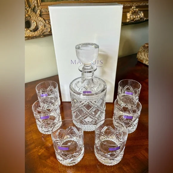NIB Marquis by Waterford Oblique 7-piece Decanter and Tumbler Set - Picture 1 of 6